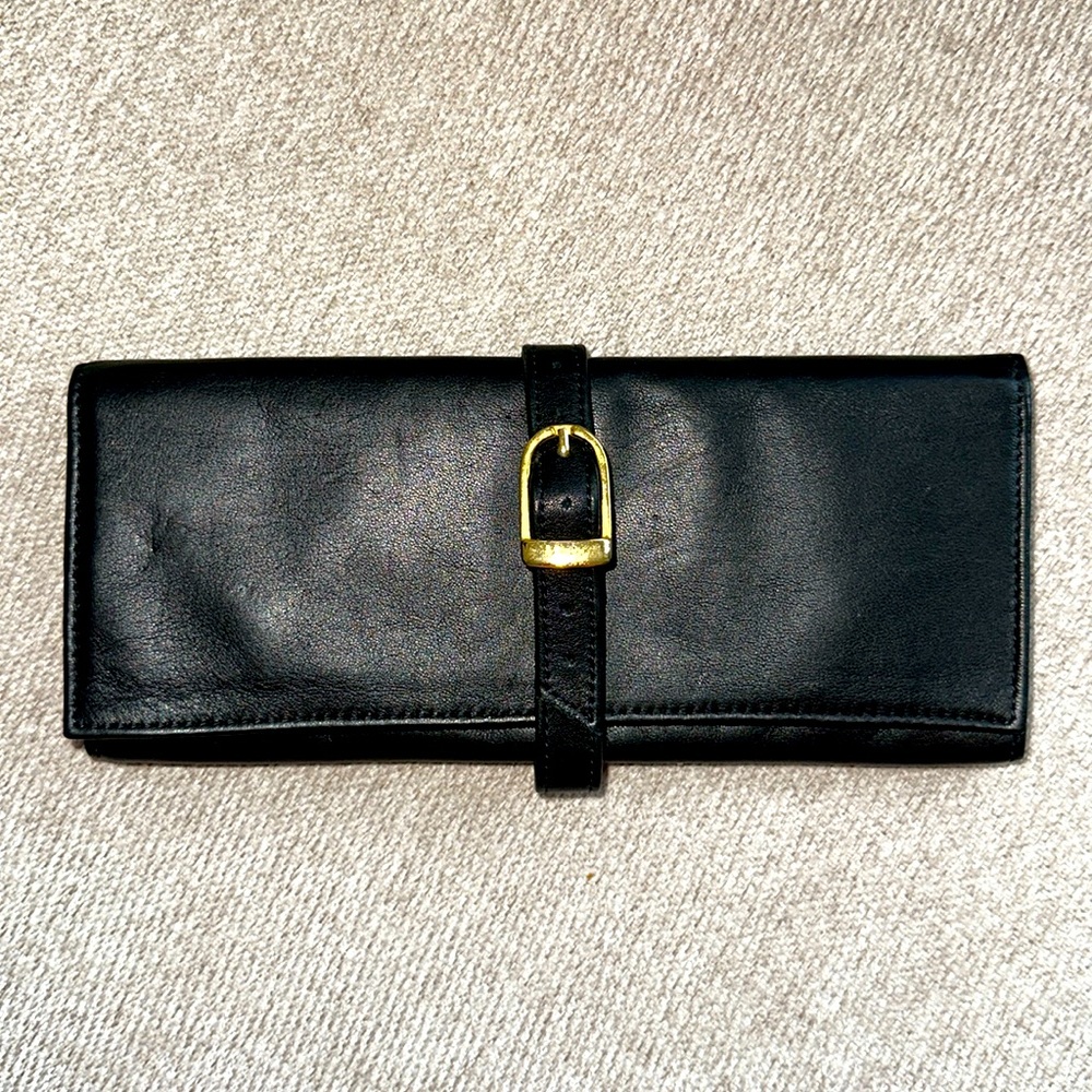 Buckled leather jewelry roll travel accessory